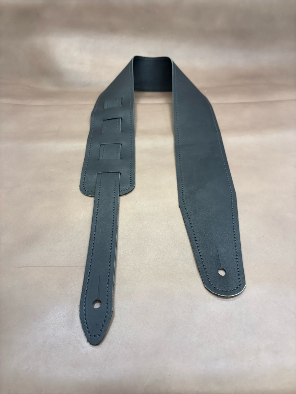Guitar Strap(Acoustic), Handcrafted in Black Leather, Adjustable from 44.5”-52”